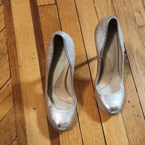 Herve Leger Silver Metallic Peep-Toe Pumps